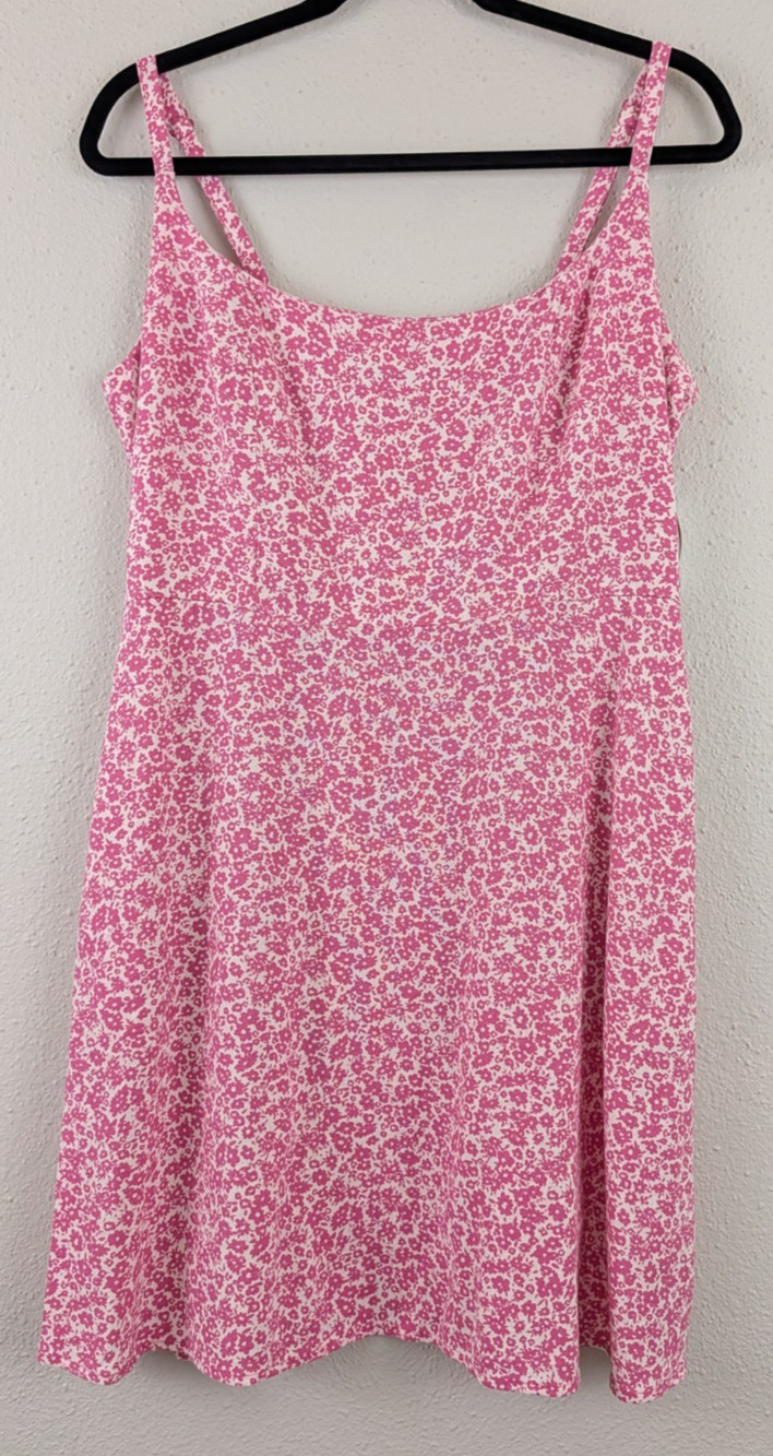 Old Navy sz L Mini Fit & Flare Dress sleeveless tank linen blend pink 1548